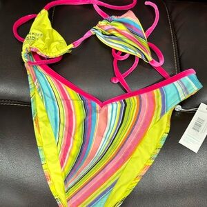 Frankie's Bikinis Pink and Yellow Triangle Bikini